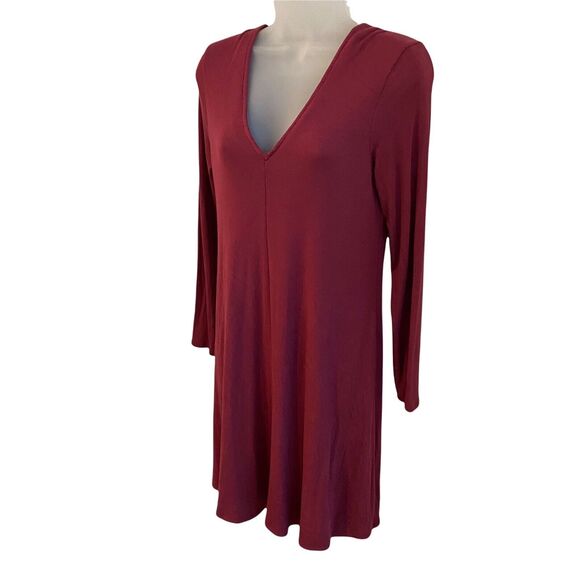 LA Relaxed Small Dress Long Sleeve Vneck Maroon Bodycon Stretch - Picture 7 of 10